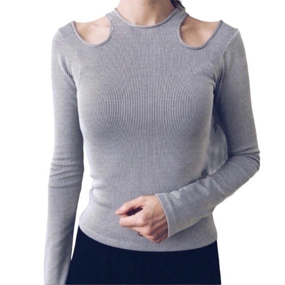 Zara White Black Collection Ribbed Cold Shoulder Cutout Long Sleeve Top Large - Picture 14 of 15